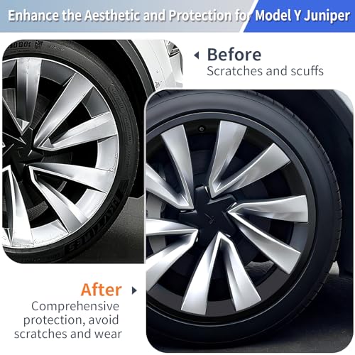 Image of Tesla Model Y Juniper Rim Protector Fit 20 inch Helix 2.0 Wheels 2025-2026|Wheel Covers 20 inch|ABS Guard Hubcap Cover for Curb Rash Prevention| Model Y Juniper Accessories|Matte Black(Set of 4)