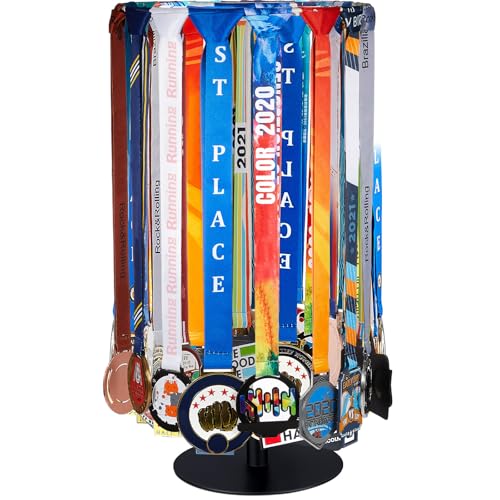 Shimeyao Medal Display Stand Rotating Holder, Black, 45+ Medals