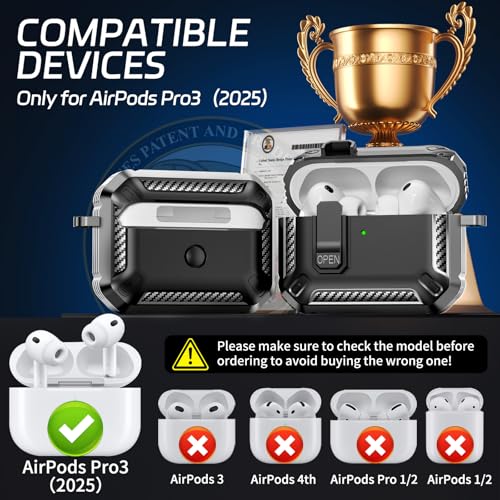 Image of for AirPods Pro 3 Case (2025 New), Secure Lock Cases Cover with Cleaning Kit & Keychain Compatible with Airpods Pro 3rd Generation Case for Men Women, Powerful Drop Protection