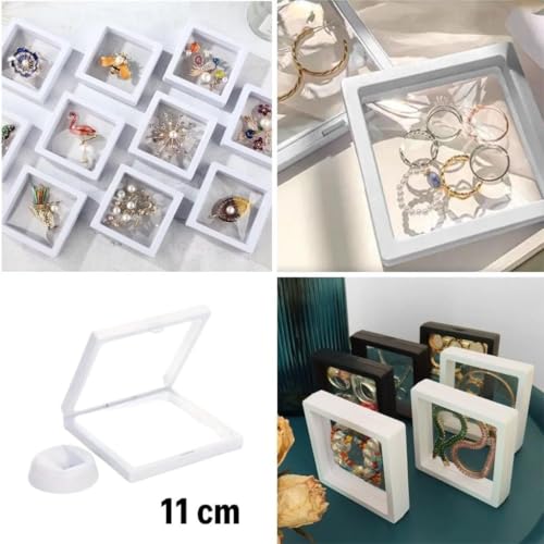OLLEVRA 11x11cm Standlı 3D Takı Ziynet Hatıra Koleksiyon Saklama Kutusu Şeffaf Film Çerçevesi