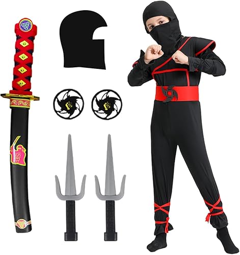 skyllc Disfraz de ninja para niños, juego de cosplay de ninja para juegos de rol, Halloween, fiesta de Navidad, carnaval