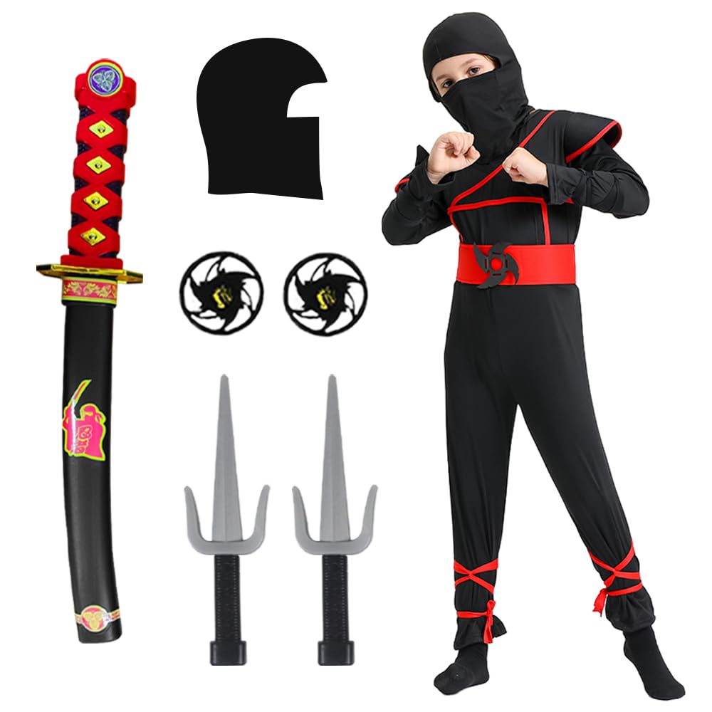 skyllc Disfraz de ninja para niños, niños, juego de cosplay de ninja con guantes, dardos, bayoneta, para juegos de rol, Halloween, fiesta de Navidad, carnaval