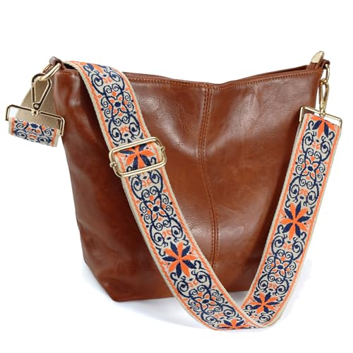 Image of Hobo Bags Vegan Leather Crossbody Bag Guitar Strap Shoulder Purses with Zipper Handbags for Women