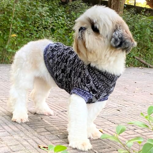 Image of Lulala Dog Sweater for Small Dogs Winter | Warm Woolen Pet Sweater for Shih Tzu, Pomeranian, Maltese | Soft Knit Dog Clothes for Puppy | Black & Grey Stylish Winterwear