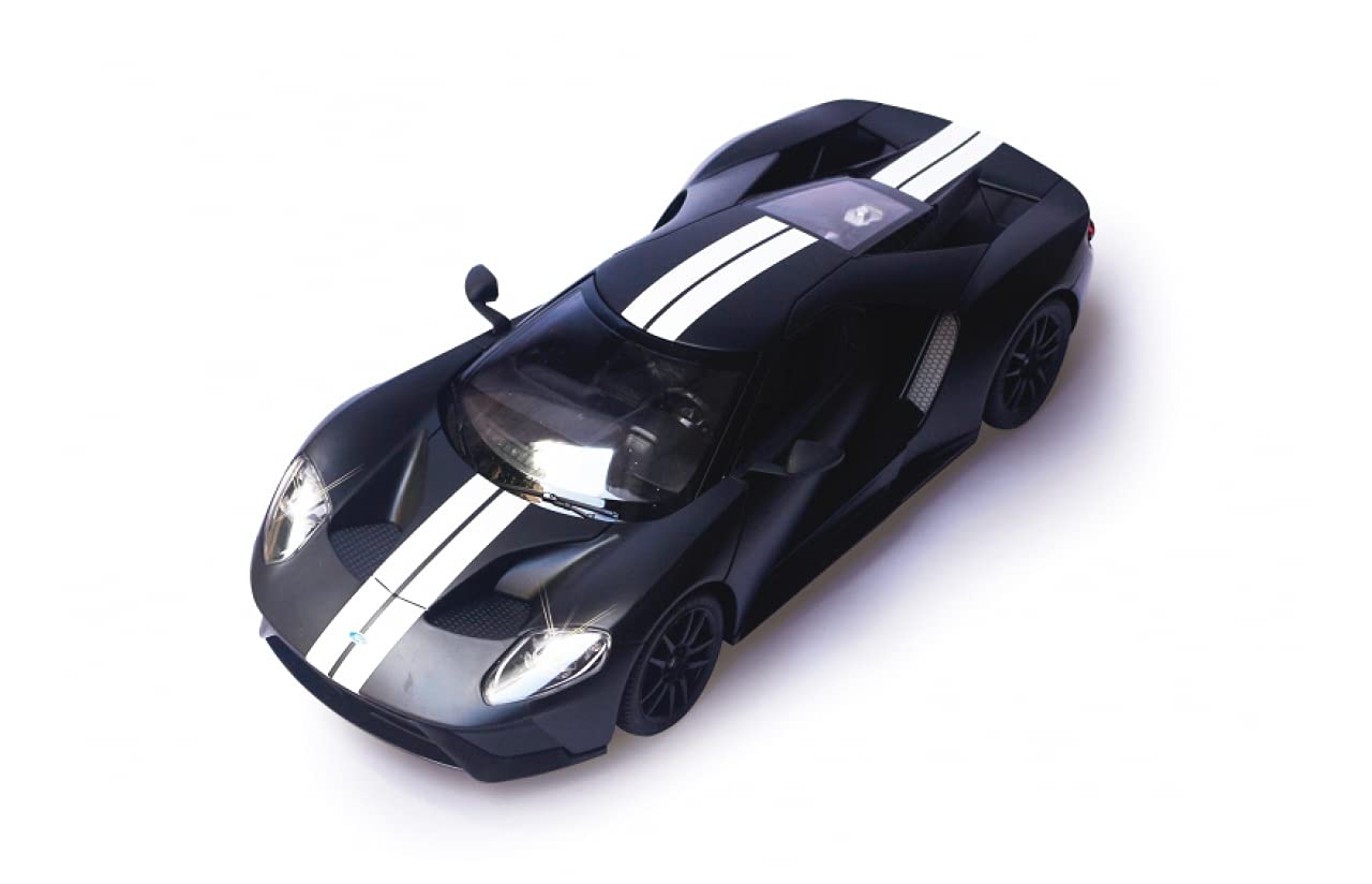 Jamara 405159 – Ford GT 1:14 czarne matowe drzwi ręczne 40 MHz – samochód RC oficjalnie licencjonowany, ok. 1 godzina jazdy, 9 km/h, szczegółowe wnętrze, wysokiej jakości wykonanie, światło LED