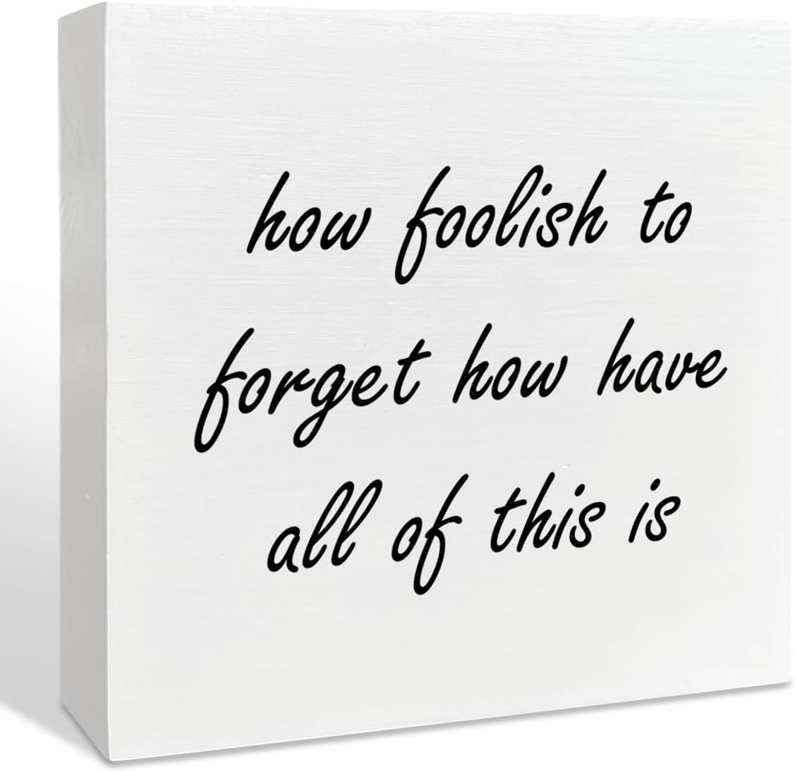 7x7 Inch Wooden Box Sign White Rustic Desk Shelf Decor