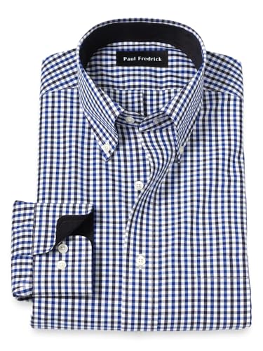 Paul Fredrick Men's Tailored Fit Non-Iron Cotton Gingham Dress Shirt