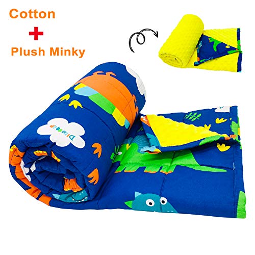 TerriTrophy Kids Weighted Blanket 5lbs,36 x 48inches, Minky & Cotton Dinosaur Weighted Blanket
