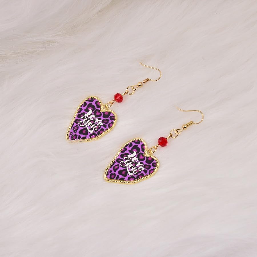 Valentines Love Heart Earrings for Women Leopard Print Love Heart Dangle Earring Vintage Leopard Print Earring Valentines Outfits Birthday Valentine's Day Accessories Jewelry Gift for Women - Image 7