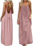 Womens Backless Cami Dresses Cami Lounge Dress Backless Solid Color Sleeveless House Dress Long Sundress with Back Tie Ladies Casual Maxi Loose Fit Beach Dresses Summer Holiday Tunic Sundress S-5XL