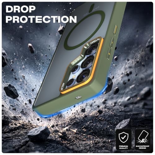 Image of Pikkme Back Cover for Samsung Galaxy S25 Ultra 5G | Shockproof | Mag-Safe Compatible | Hard Transparent Back | Premium Raised Camera Protection | Bumper Case (Green Mag-Safe)