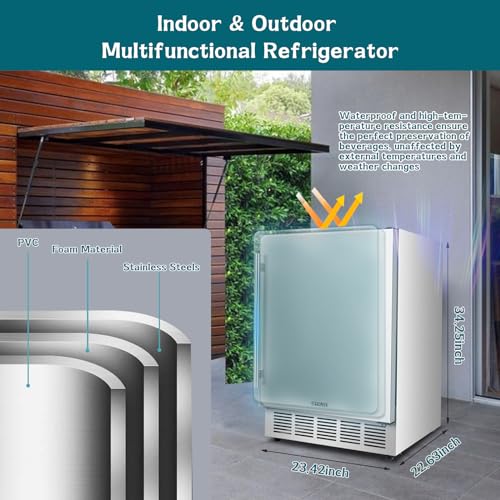 Image of ORYMUSE 24 inch Outdoor Beverage Cooler Fridge - Undercounter Refrigerator, Stainless Steel Seamless Door - Holds 180 Cans, Powerful Cooling Compressor - Patio Kitchen, Commercial Use