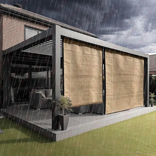 Image of HIPPO Waterproof Balcony Chick Blind W-3FT X H-5FT Sun, Rain & Dust Protection Rope Mechanism Roll Up Down Outdoor Bamboo Shade for Home Window, Restaurant, Hotel, Resort (Bamboo-Mocha, 1 PC)