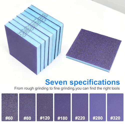 8 Stück Schleifschwamm Set, Schleifschwämme Set, Nasse Trockene Schleifpapier Schleifpads für Holztisch Trockenbau Metall, 60/80/120/180/220/280/320 Körnung Wiederverwendbare Handschleifblöcke