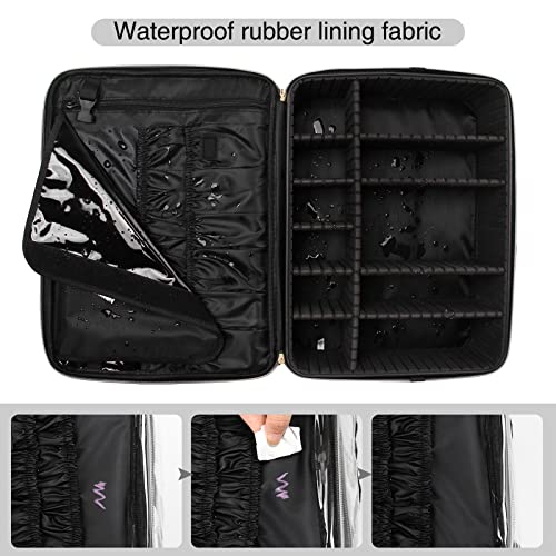 Relavel Extra Large Makeup Bag, Makeup Case Professional Makeup Artist Kit Train Case Travel Cosmetic Bag Brush Organizer, Waterproof Leather Material (Black With Black Brush Case, Extra Large) #TOP3