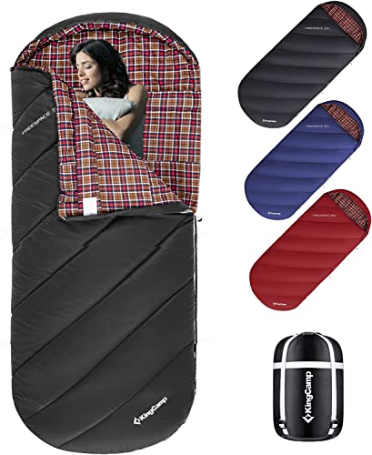 Kingcamp Camping Sleeping Bag- Xl With Hood, Extra Tall Big Wide Cotton Flannel Lined Portable Packable Sleeping Bags For Cold Warm Weather Backpacking, Hiking, Travel, Outdoors, Black-Large #TOP24