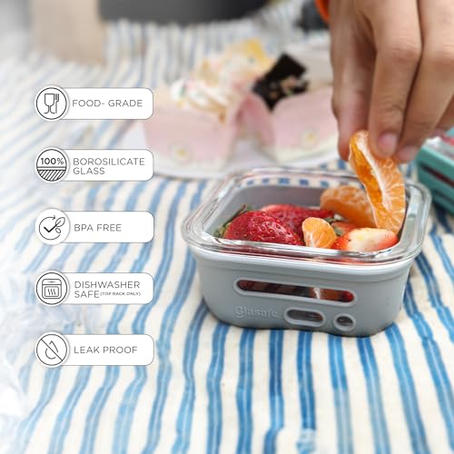 Image of GLASAFE Borosilicate Glass Lunch Box for Office w /t Air-Tight lid & Protective Silicone Sleeve | Tiffin Box for Men & Woman | Microwave & Dishwasher Safe | Leakproof Design | Set of 1-520ml,Grey