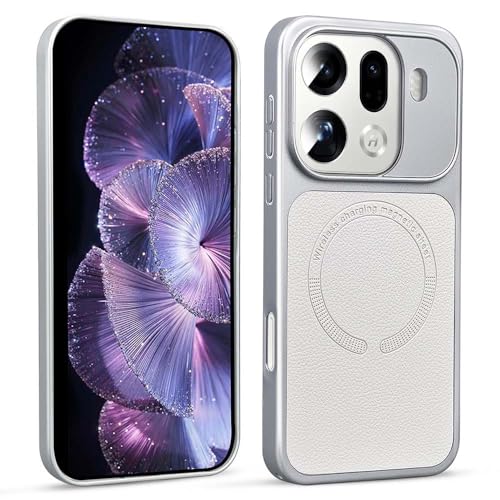BEEJTUNY Magnetic Case for Oppo Find X9 Pro 2500G Strong Magnet Snap-On Car Mount Power Bank Slim Elegant Phone Case Luxury Leather Feel. White