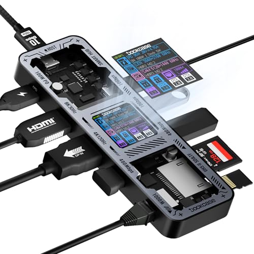 GEWOKLIY USB-C-Hub mit Dual-Laufwerk-Gehäuse, Dockingstation für Mac Studio Mac mini M2/M1/Intel, Typ-C 10 Gbit/s, Kartenleser 104 MB/s, passend für M.2 NVMe NGFF SSD und 6,3 cm SATA SSD