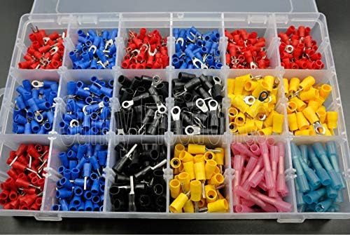 Davitu 1470PCS 18 Types Heat Shrink Spade Crimp Wire Connector Fork Terminal Ring Fork Splice Assortment Kit