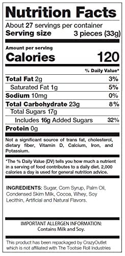 CrazyOutlet Tootsie Rolls Juniors Taffy Candy, Individually Wrapped, Bulk Pack 2 Pounds