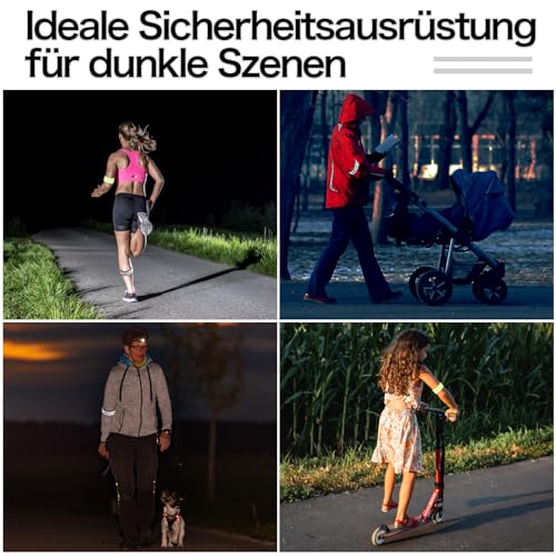 Tikplus Reflektorband, 4er Set Elastisch Fahrrad Reflektierende Bänder, Klettverschluss Reflektorbänder, Sicherheit Leuchtband für Outdoor-Joggen, Kinderwagen, Radfahren, Schwarz und Leuchtendes Grün