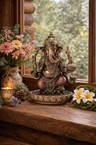 Estatua de Ganesh de Resina y Bronce 7.5 pulgadas miniatura 5