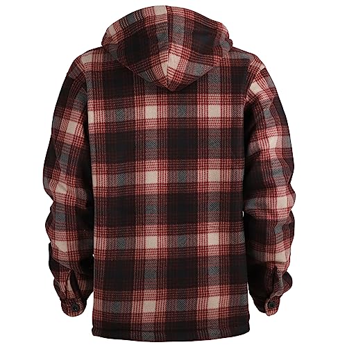 Image of TanBridge Men's Cotton Plaid Shirts Jacket Full Zip Fleece Flannel Sherpa Lined Hoodies Heavyweight Hoodies Jacket for Men