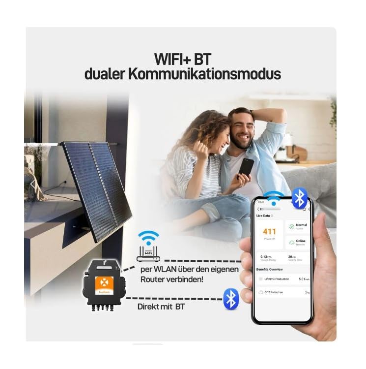 Estock1speed KIT PANNELLO SOLARE DA BALCONE FOTOVOLTAICO Plug&Play 820w Moduli solari 2x410W, +Inverter per sistemi AP EZ1-M +Cavo CA 10metri