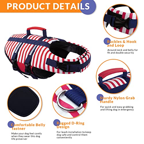 Morvigive Striped Dog Life Jacket, Ripstop Dog Life Vest Preserver For Boating & Swimming With Rescue Handle, Reflective Puppy Float Coat Pet Swimsuit With Adjustable Straps And Side-Release Buckles #TOP2