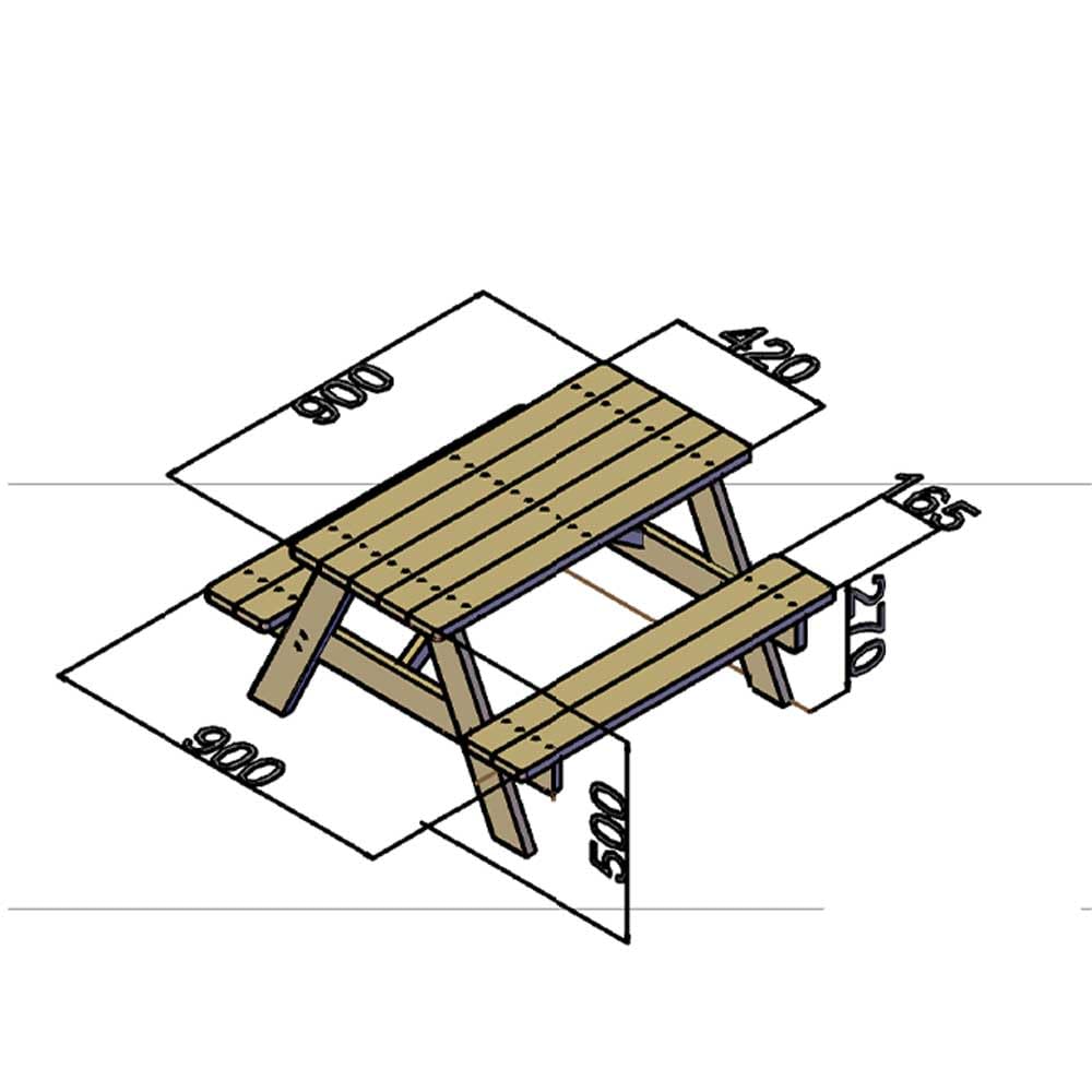 SUNWOOD Tavolo Picnic per Bambini in Legno di Pino Nordico da Esterno, 90x90x50 cm, Set Giardino con Panche Integrate, Struttura Robusta 23mm, Angoli Arrotondati, Preassemblato, Made in Italy