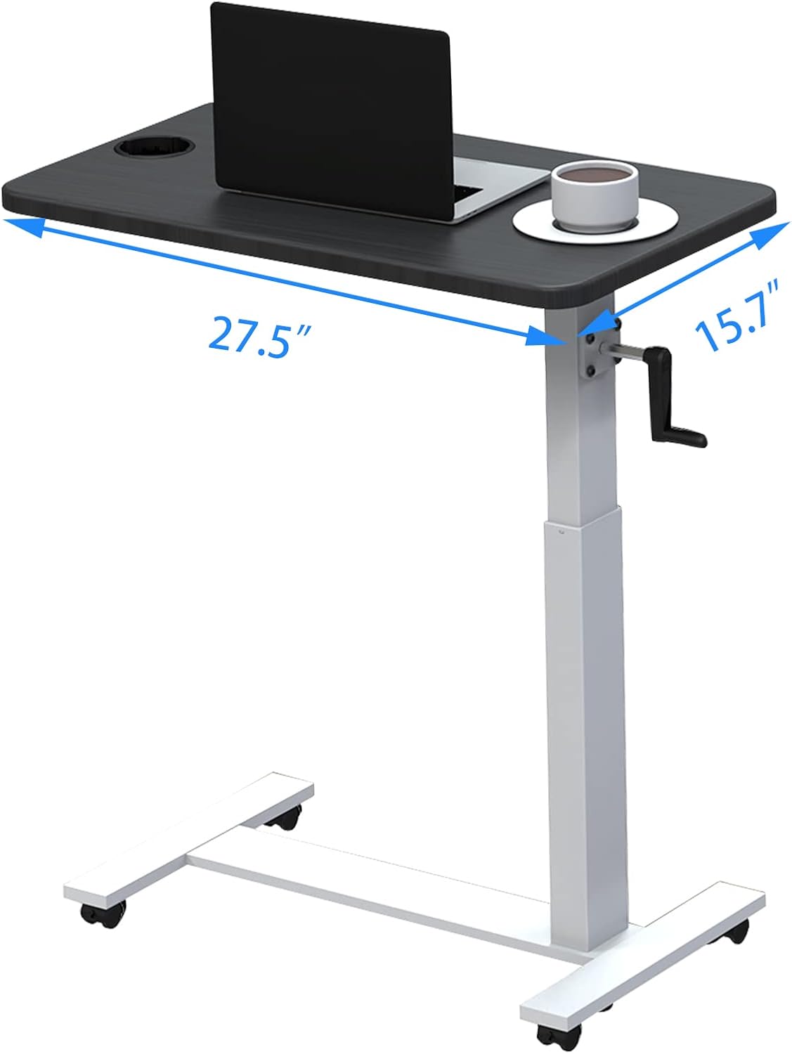 Hospital Bed Table with Wheels, Balee Height Adjuatble Overbed Table by Crank Laptop Table for Home and Office Use (Black White with Holder) : Health & Household