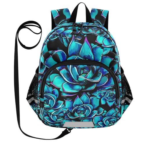 Succulents Plant Dark Teal Toddler Harness Backpack for Boys Girls 3-6 Years Kids Backpack with Anti Lost Safety Leash Child Leash Backpack for Travel Walking Preschool