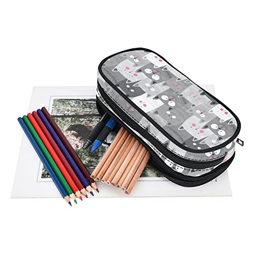 Image of ANANGTEE Cute Cats Pencil Pouch Case for Kids Child Teen Boys Girls 10 | Large Capacity Soft Gray Stationery, Grey Clutch School Suppies Zipper Pouch, Office Desk Small Organizer Pen Box