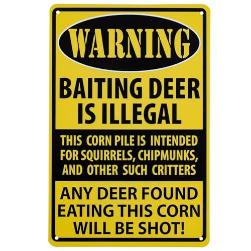 ERLOOD Warning Baiting Deer is Illegal Metal Tin Sign, Tin Signs Vintage Coffee Wall Coffee & Bar Decor Yellow 12 X 8