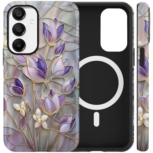 Coque Samsung Galaxy A16 5G compatible MagSafe rigide fleurie en verre teinté antichoc