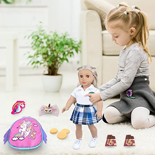 Dotvosy Designed For American 18 Inch Doll Accessories And Clothes School Supplies Set 21 Pcs For 18" Dolls Including Doll School Outfits Uniform, Backpack, Shoes, Pencil, Ruler, Etc #TOP4