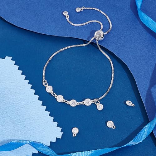 UNICRAFTALE About 8Pcs 2 Styles Cubic Zirconia Link Charm Birthstone Charm 925 Sterling Sliver Earring Charms Bracelet Crystal Charm Flat Round Connector Charms for Necklace Jewellery Making - Image 4