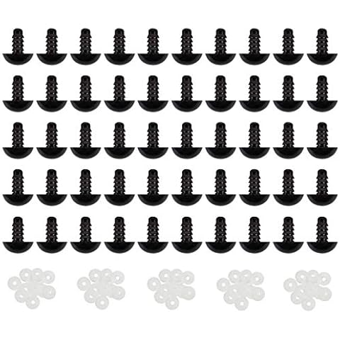 50PCS Solid Black Plastic Screw Eyes Doll Making Eye with Washers Spiral DIY Craft Eyes Sewing Crafting Accessories for Doll Teddy Bear Puppet Animal Toys Cover