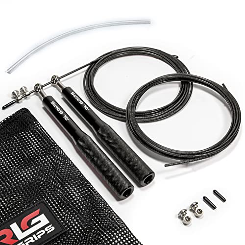 RL Grips® Aluminium Crossfit Springseil mit rutschfestem Griff - Springseil mit 2 mm Kabel - Seilspringen für Cardio, Jump Rope Gym (Schwarz (Springseil + Ersatzteile)) RL Grips® Aluminium Crossfit Springseil mit rutschfestem Griff - Springseil mit 2 mm Kabel - Seilspringen für Cardio, Jump Rope Gym (Schwarz (Springseil + Ersatzteile))