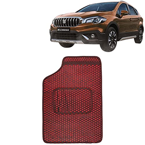 Image of Kingsway Dotted Design Car Floor Foot Mats Universal Fit for Maruti Suzuki S Cross, Model Year : 2020 Onwards, Water and Dustproof, Color Red, Set of 5 Pieces