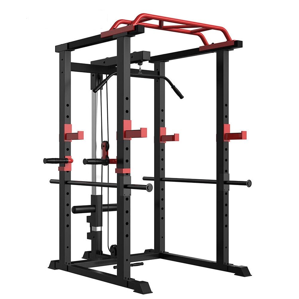 aphrophina Home Gym Power Cage for Strength Training, Adjustable Pull-Up and Squat Rack, 1000 lbs Capacity, Black and Red