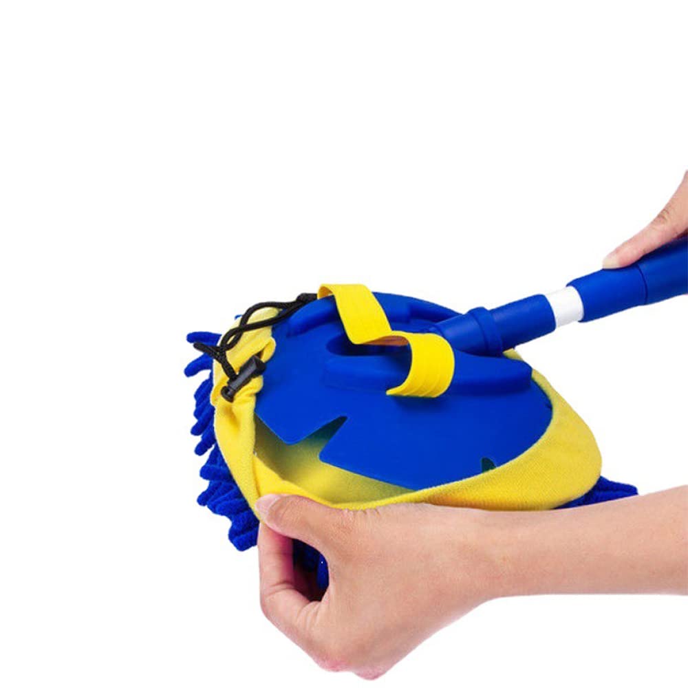 Riloer Cepillo de lavado de coche con cabezal de repuesto de chenilla y mango de 60 a 118 cm de largo, giratorio versátil herramienta de lavado de coche para coches