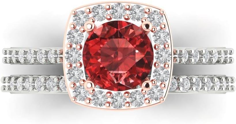 Clara Pucci Women's 18K White/Rose Gold Round-Cut Garnet Solitaire Bridal Set with Eternity Band (1.495 cttw)