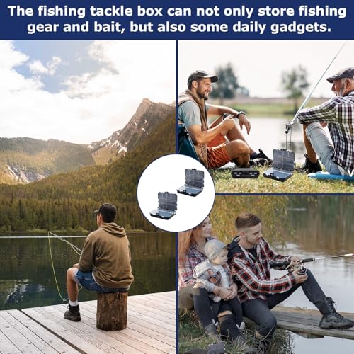 2 Stück Köderbox Angeln,Wasserdicht Fishing Tackle Box Angeln Aus Kunststoff,12 X 9,5 X 3,5 Cm Doppelschichtig Tackle Box 12 Fächer Angelbox,Für Haken, Wirbeln, Köder (Schwarz)