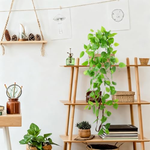 Image of LOYWREE Small Fake Hanging Plant Artificial Potted Plants for Indoor Outdoor Aesthetic - 39in Realistic Faux Hanging Pothos with Ivy Vine for Shelf Decor in Home Office Gardens Greenery (White Pot)