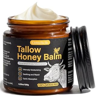 Beef Tallow for Skin,Face,Body - Handmade Whipped Tallow Face Moisturizer& Tallow Balm with 100% Grass-Fed Beef Tallow & Raw Honey,Narural Organic Tallow and honey balm for Men&Women,Unscented,4.23OZ