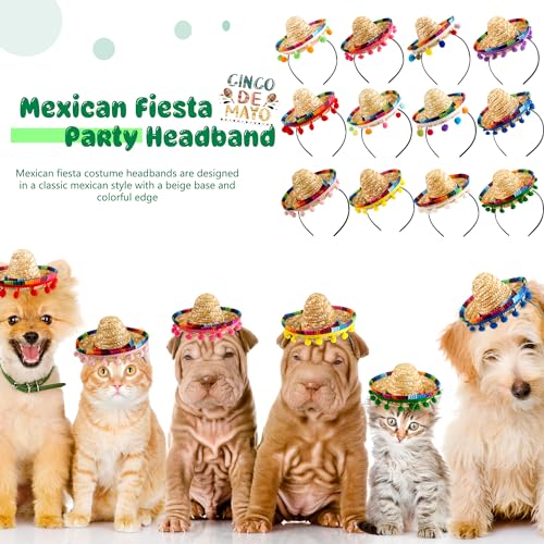 image for Sonarun 12 Pack Mexican Sombrero Headband Cinco De Mayo Sombrero Hat H
