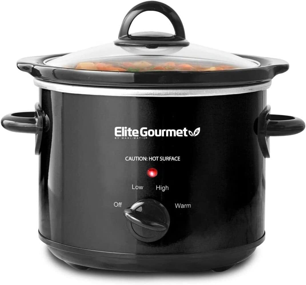 Elite Gourmet MST-350B Electric Oval Slow Cooker, Adjustable Temp, Entrees, Sauces, Stews & Dips, Dishwasher Safe Glass Lid & Crock (3 Quart, Black)
