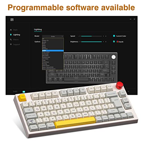 EPOMAKER Theory TH80 PRO ISO(UK) 75% Hot Swap RGB 2.4Ghz/Bluetooth 5.0/Kabelgebundene Mechanische Tastatur mit MDA PBT Tastenkappen, Knopfsteuerung für WIN/Mac/PS4/PS5/Xbox (Budgerigar Switch) – Bild 7